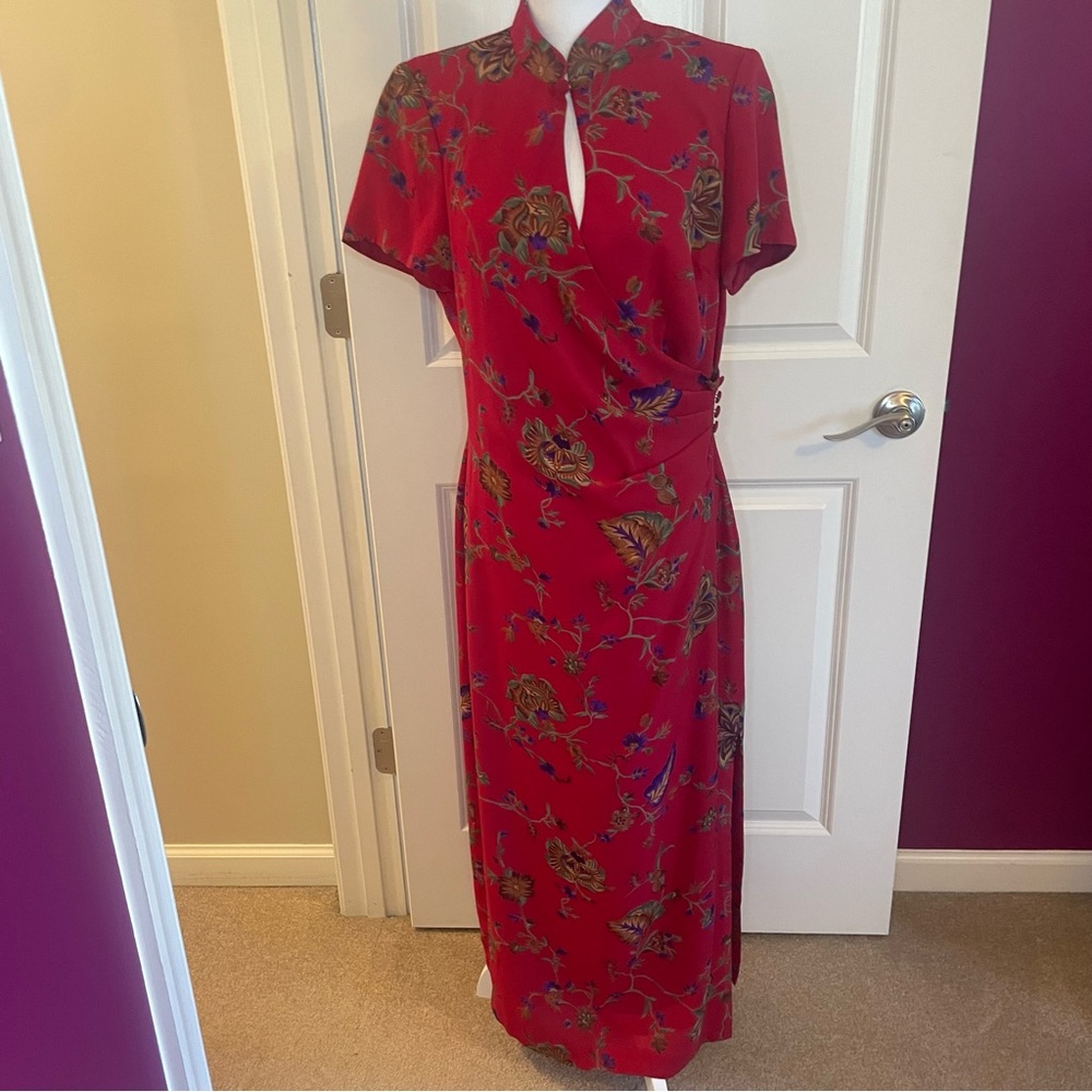 David Warren Vintage 80’s Asian Inspired Red Dress Women’s Size 12 - Picture 5 of 16